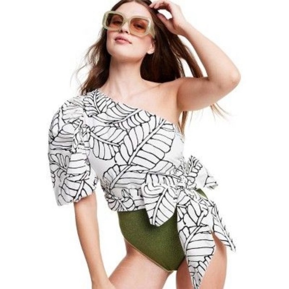 NWT Fe Noel X Target Sketch Palm Leaf Print One Shoulder Top - Picture 3 of 6